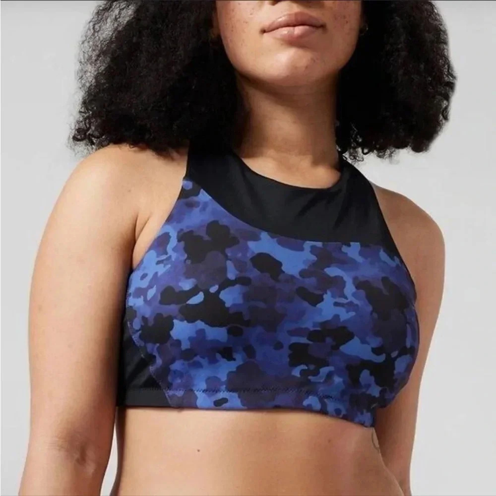 Athleta Freestyle Camo‎ High Neck Bikini Top - Size S - Blue/Black - NWT